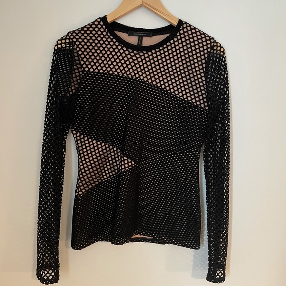 BCBG Black long sleeved fishnet top, size S - Picture 1 of 4